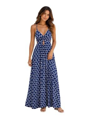 Guadalupe Blue & White Cotton Cutout Maxi Dress Size Medium